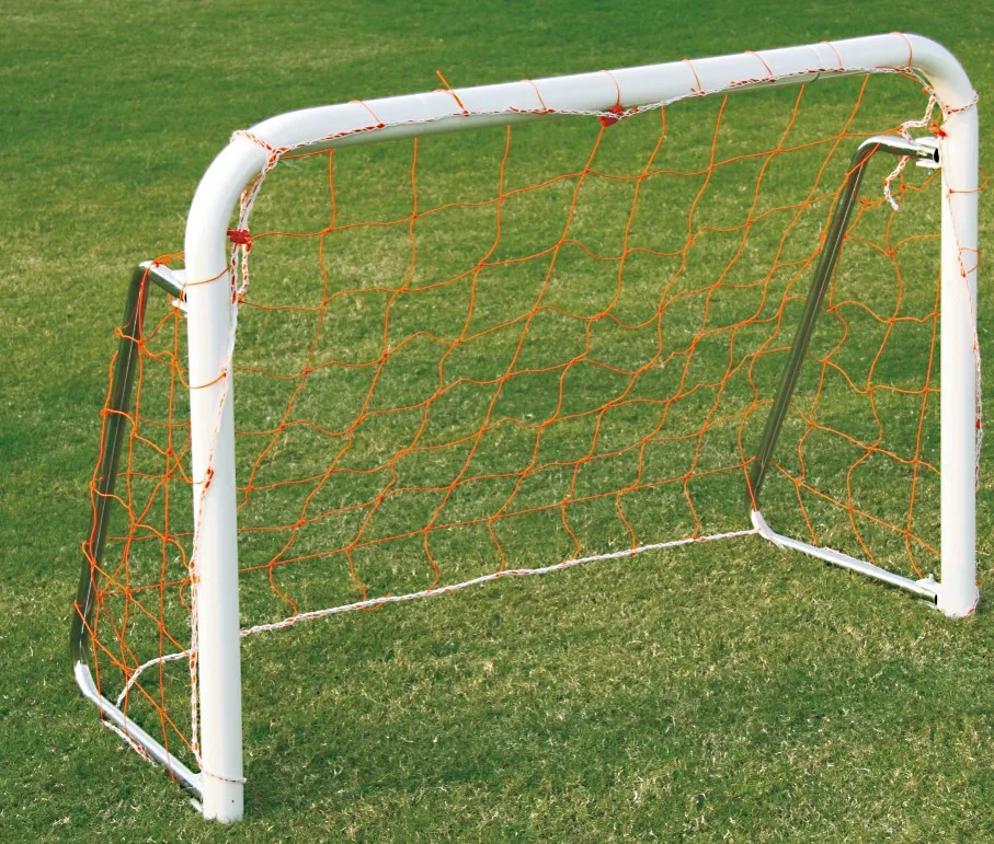 Kleines Fußballtor steht auf grüner Rasenfläche des äußeren Schulhofs