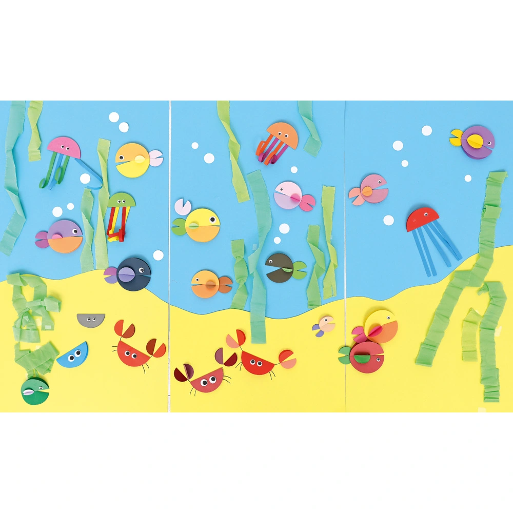 Der Sommer bietet zum Basteln viel Inspiration: Zum Beispiel eine Unterwasserwelt-Collage.