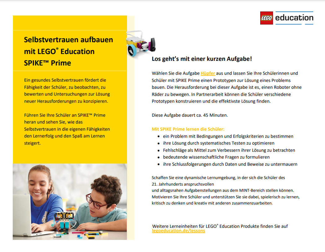 Selbstvertrauen aufbauen mit LEGO® Education SPIKE™ Prime